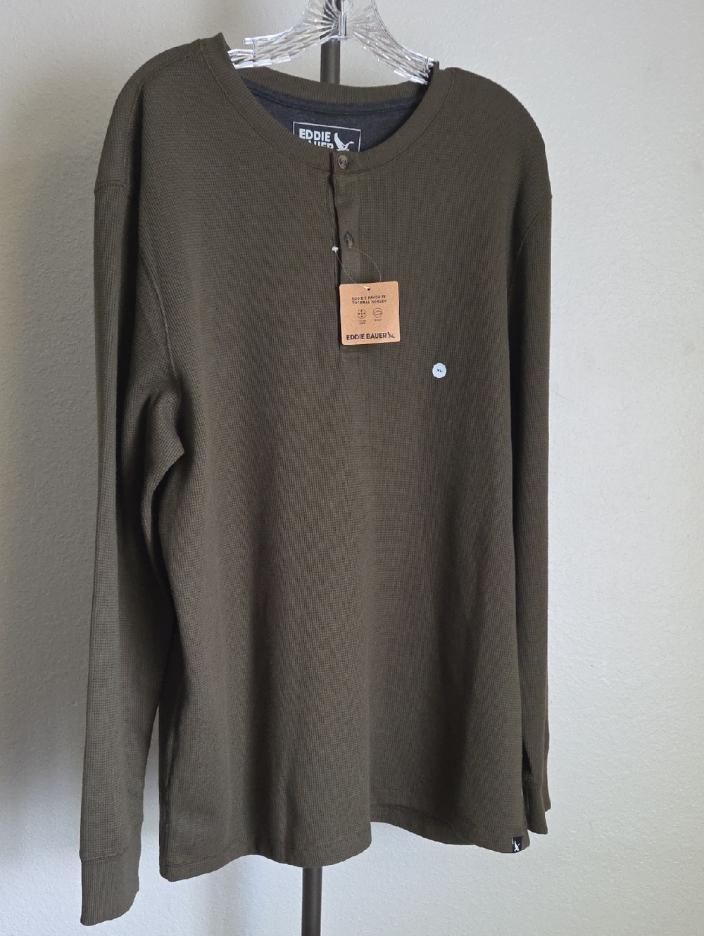 Eddie Bauer Olive Green Long Sleeve Waffle Henley